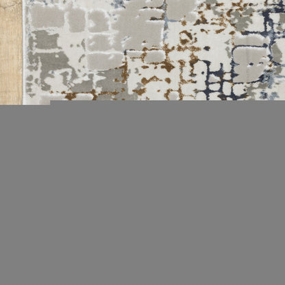 5' X 8' Grey Blue Brown Ivory And Deep Blue Abstract Power Loom Stain Resistant Area Rug