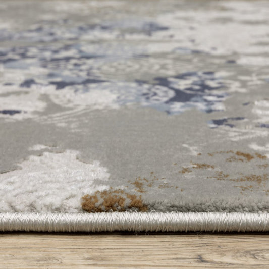 2' X 8' Grey Blue Ivory Brown And Navy Abstract Power Loom Stain Resistant Runner Rug