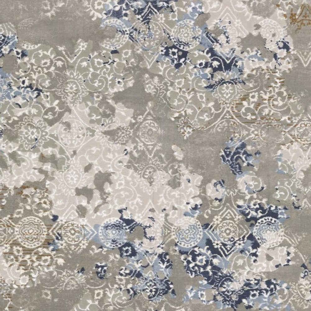 2' X 8' Grey Blue Ivory Brown And Navy Abstract Power Loom Stain Resistant Runner Rug