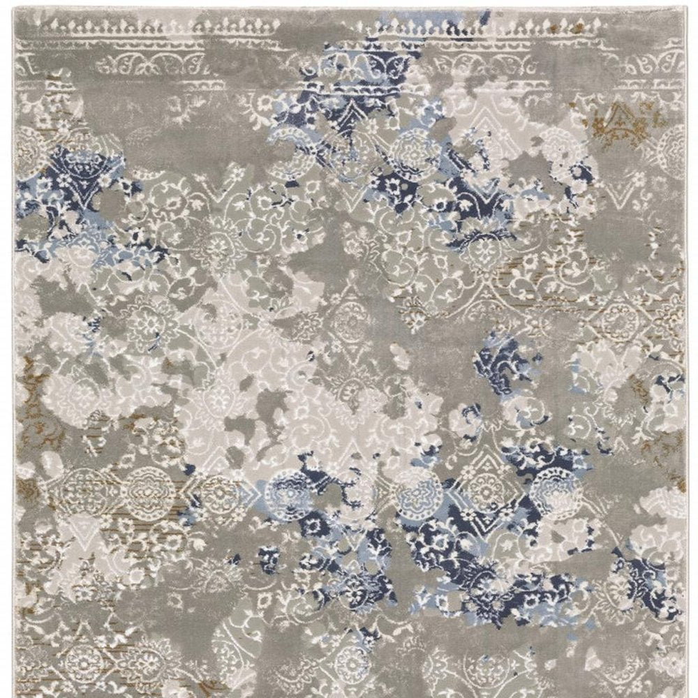2' X 8' Grey Blue Ivory Brown And Navy Abstract Power Loom Stain Resistant Runner Rug