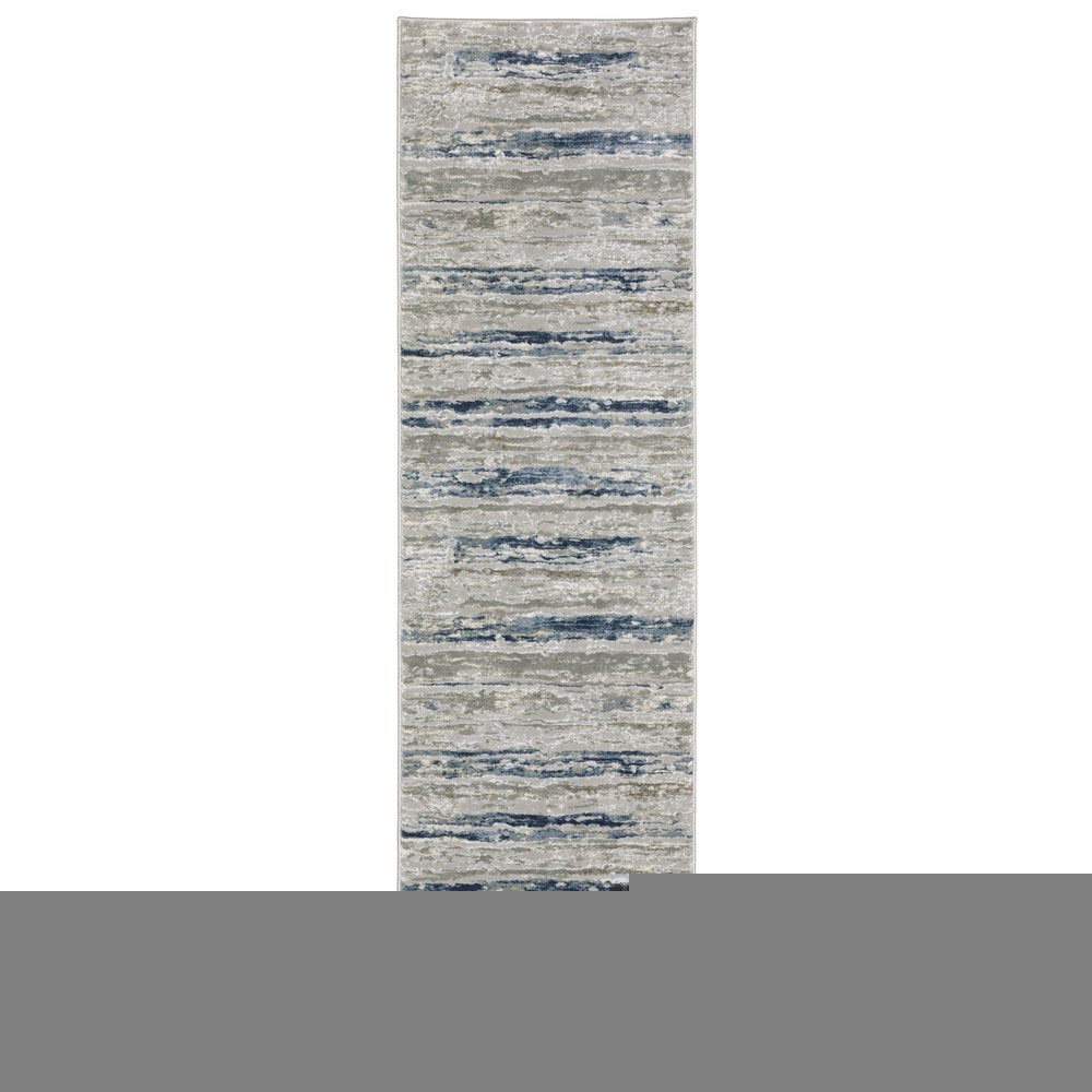 2' X 8' Grey Blue Light Blue Ivory And Brown Abstract Power Loom Stain Resistant Runner Rug