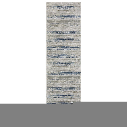 2' X 8' Grey Blue Light Blue Ivory And Brown Abstract Power Loom Stain Resistant Runner Rug
