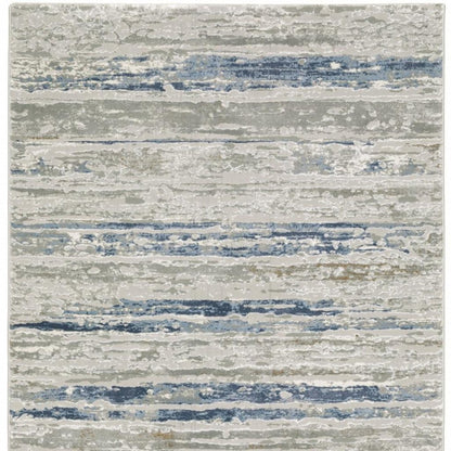 2' X 8' Grey Blue Light Blue Ivory And Brown Abstract Power Loom Stain Resistant Runner Rug