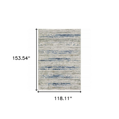 10' X 13' Blue Ivory Grey Light Blue And Brown Abstract Power Loom Stain Resistant Area Rug