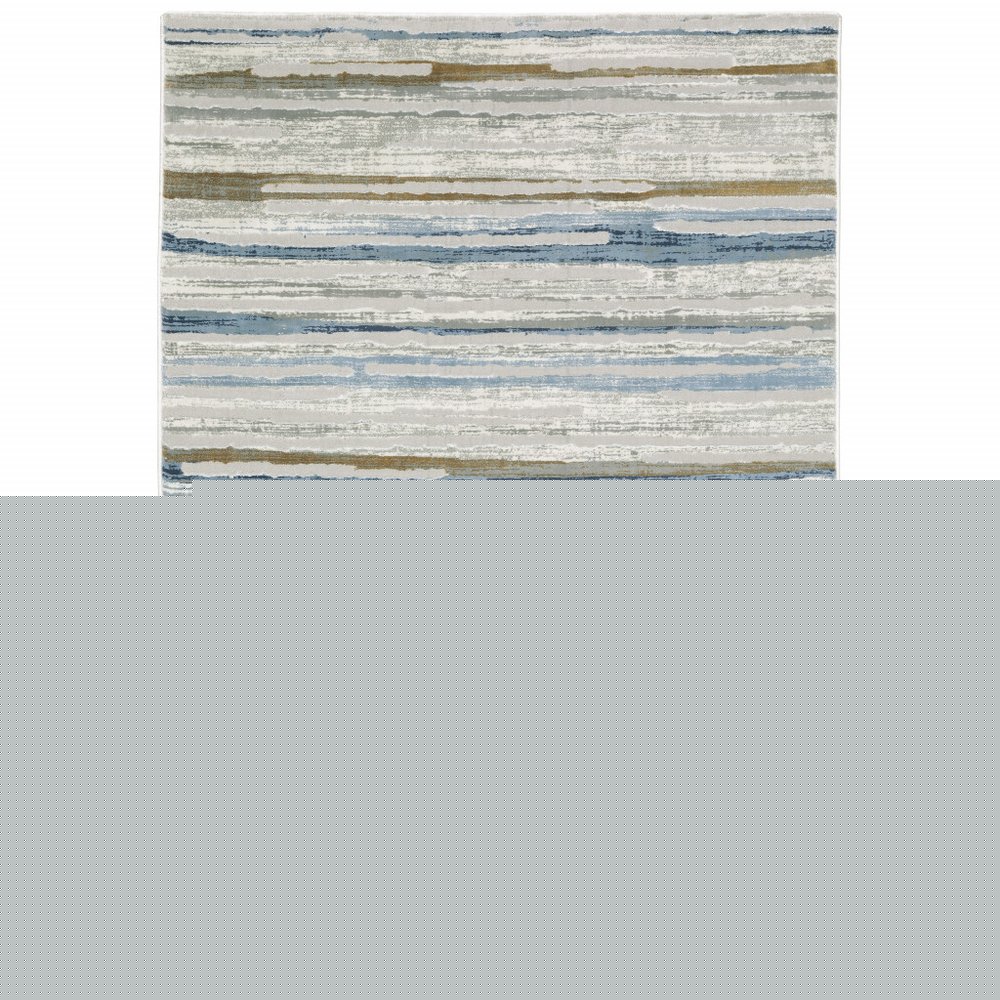 6' X 9' Grey Blue Ivory Brown Beige And Navy Abstract Power Loom Stain Resistant Area Rug