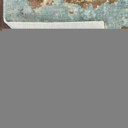 10' X 14' Blue And Brown Abstract Hand Loomed Stain Resistant Area Rug