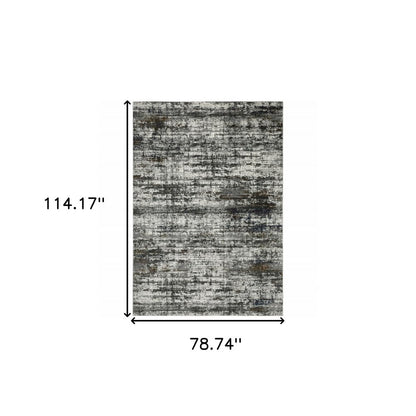 7' X 10' Charcoal And Gray Abstract Distressed Area Rug