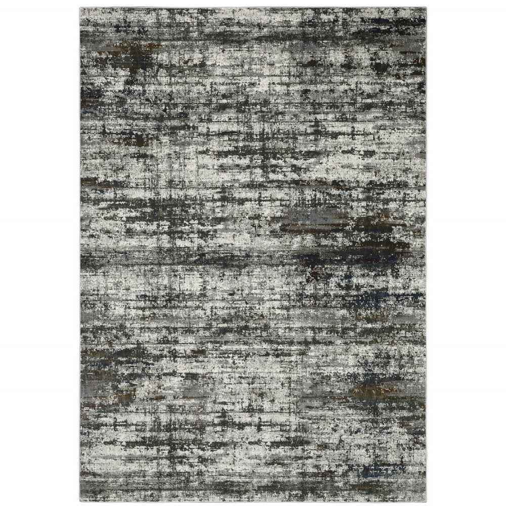 7' X 10' Charcoal And Gray Abstract Distressed Area Rug