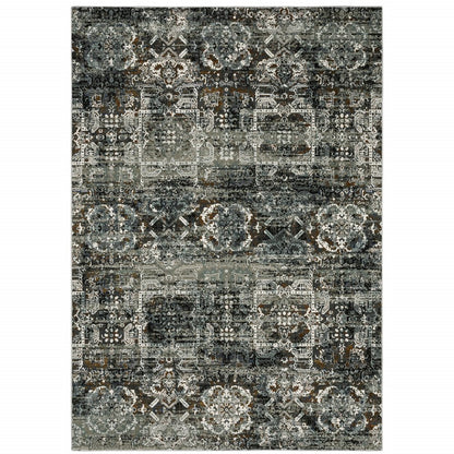 8' X 11' Charcoal Gray And White Oriental Distressed Area Rug
