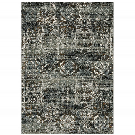 8' X 11' Charcoal Gray And White Oriental Distressed Area Rug