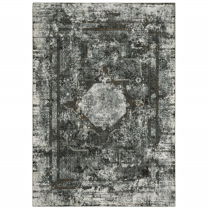 8' X 11' Charcoal And Gray Oriental Distressed Area Rug