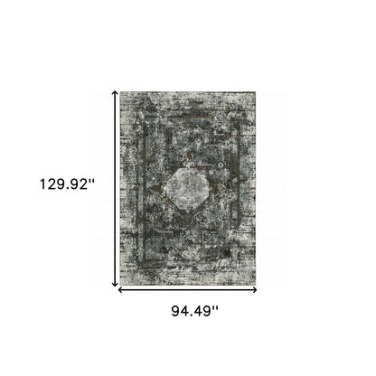 8' X 11' Charcoal And Gray Oriental Distressed Area Rug