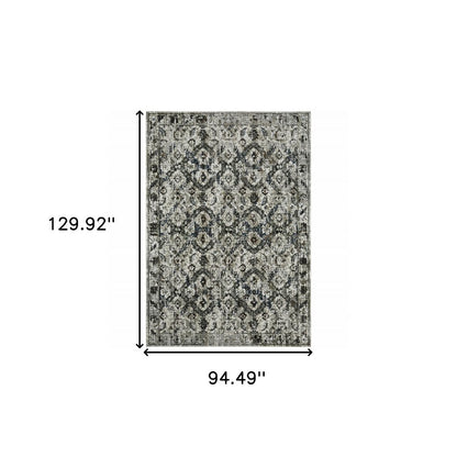 8' X 11' Charcoal And Gray Oriental Distressed Area Rug