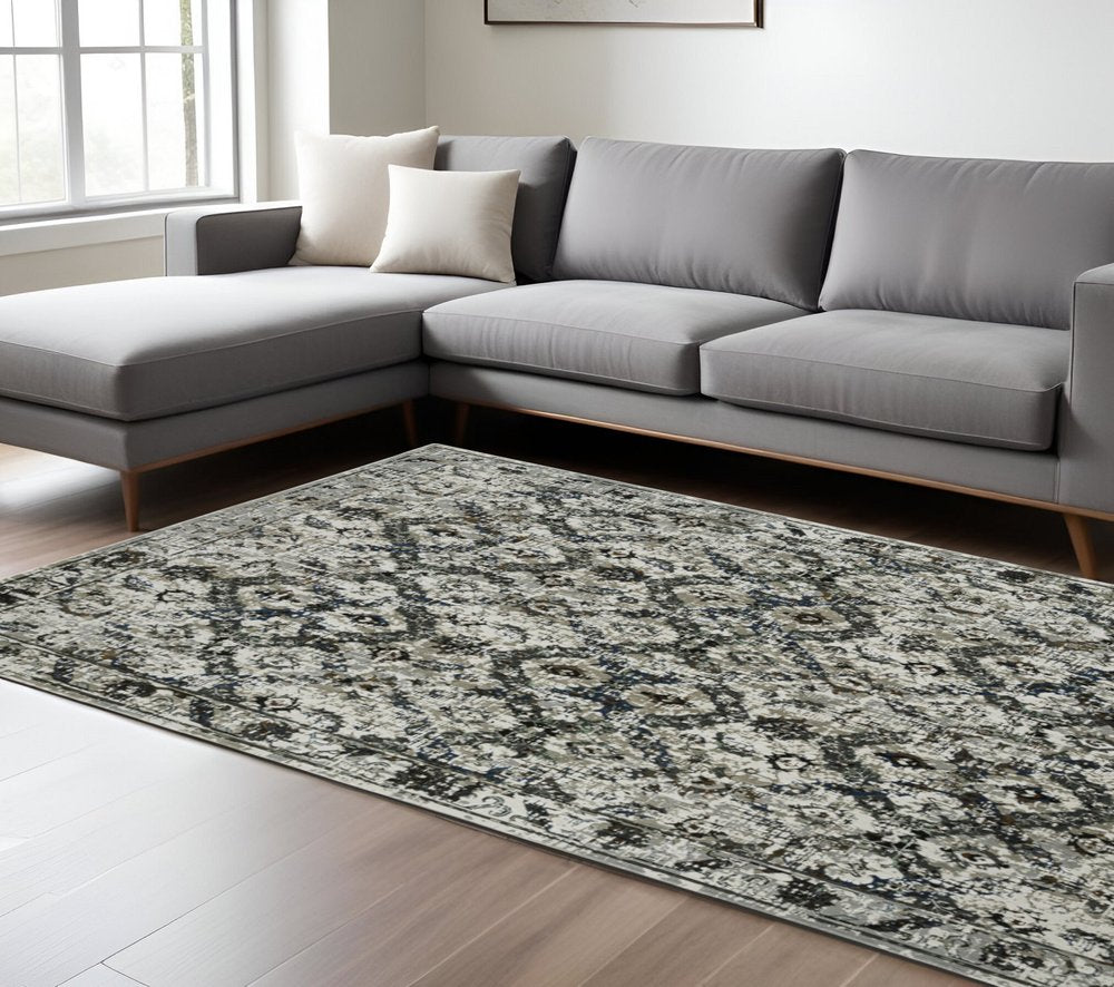 8' X 11' Charcoal And Gray Oriental Distressed Area Rug