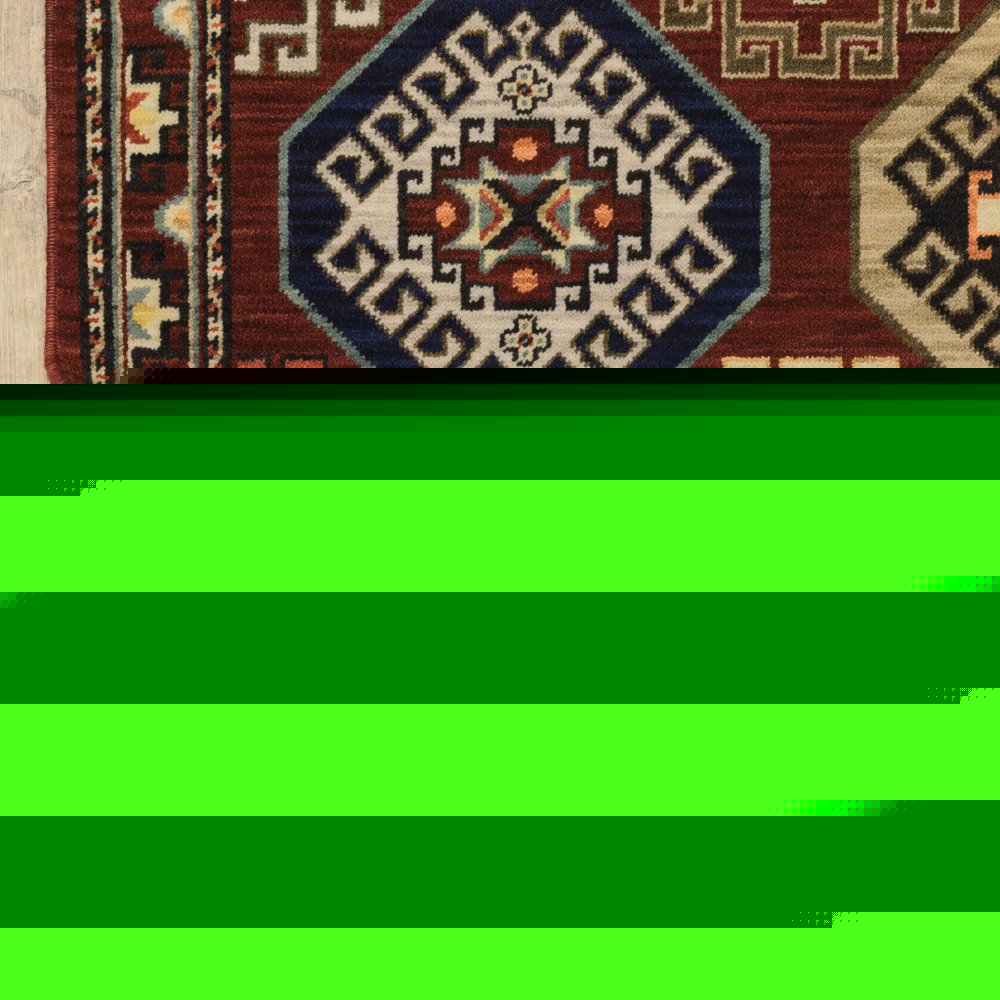 8' X 11' Red Blue Brown And Beige Oriental Power Loom Stain Resistant Area Rug With Fringe