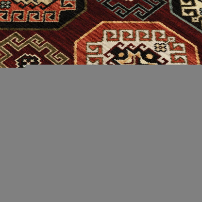 8' X 11' Red Blue Brown And Beige Oriental Power Loom Stain Resistant Area Rug With Fringe