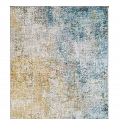 2' X 8' Blue And Yellow Abstract Power Loom Stain Resistant Runner Rug