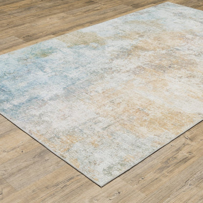 9' X 12' Yellow And Blue Abstract Area Rug