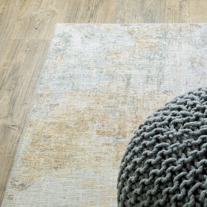 9' X 12' Yellow And Blue Abstract Area Rug