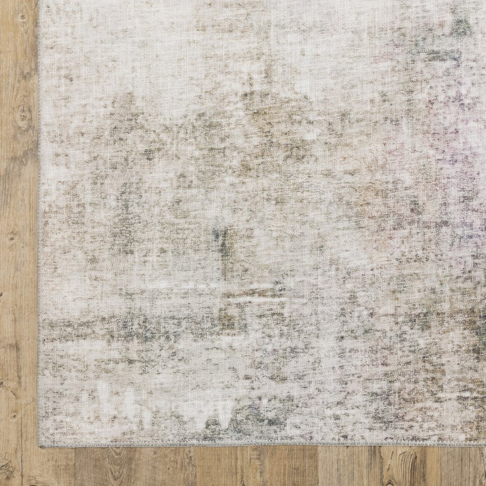 8' Blue And Beige Abstract Distressed Runner Rug