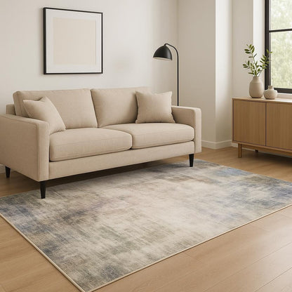 5' X 7' Beige Blue Grey Green Brown And Purple Abstract Power Loom Stain Resistant Area Rug