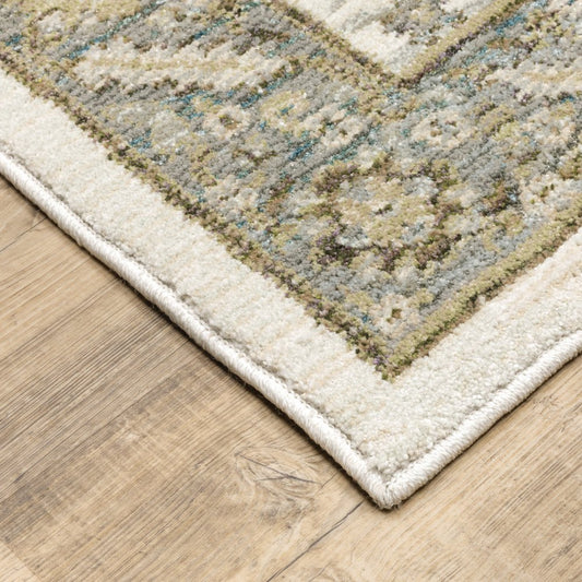 8' Gray And Ivory Oriental Runner Rug