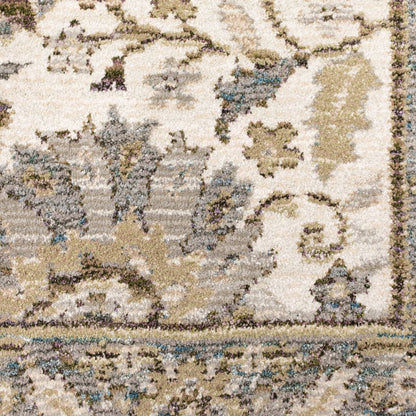 8' Gray And Ivory Oriental Runner Rug