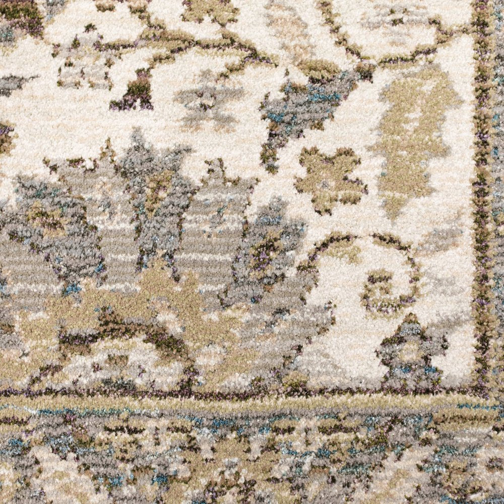 8' Gray And Ivory Oriental Runner Rug