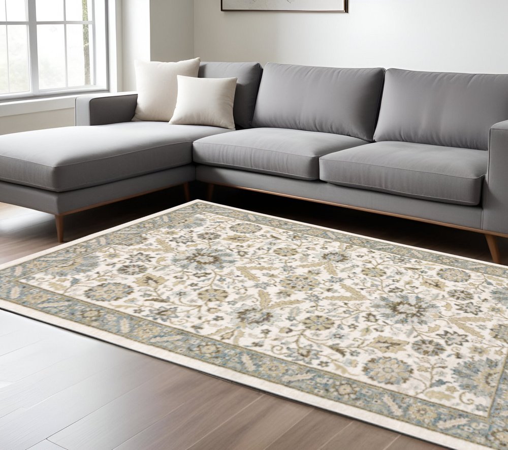 9' X 12' Gray and Ivory Oriental Power Loom Area Rug
