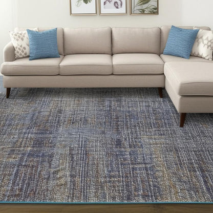 7' X 10' Blue and Ivory Power Loom Area Rug