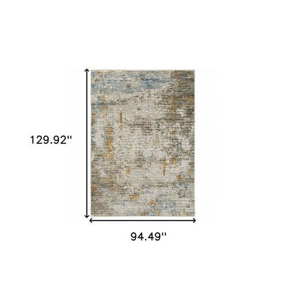 4' X 6' Beige Grey Brown Gold Red And Blue Abstract Power Loom Stain Resistant Area Rug With Fringe