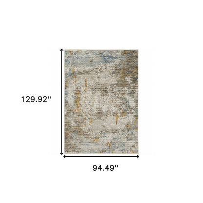 4' X 6' Beige Grey Brown Gold Red And Blue Abstract Power Loom Stain Resistant Area Rug With Fringe