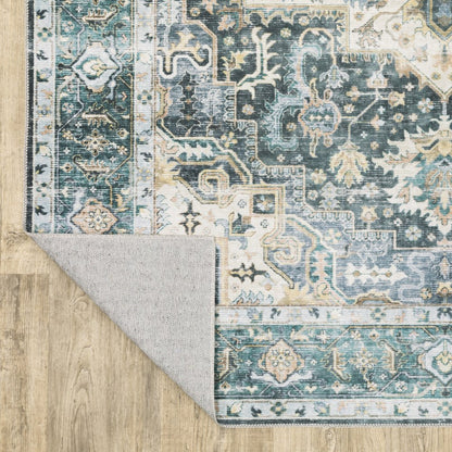 7' X 10' Blue and Ivory Oriental Non Skid Area Rug