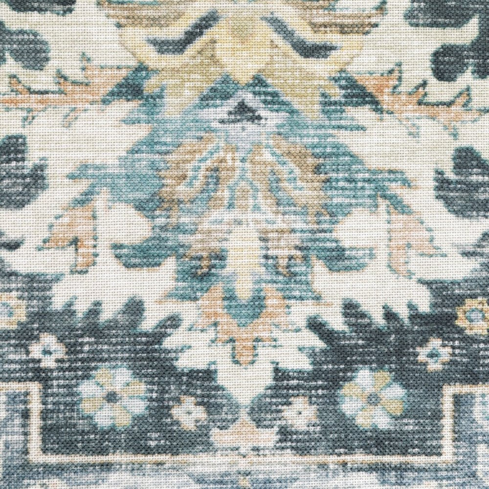 7' X 10' Blue and Ivory Oriental Non Skid Area Rug