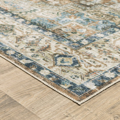7' X 10' Blue and Gold Oriental Non Skid Area Rug