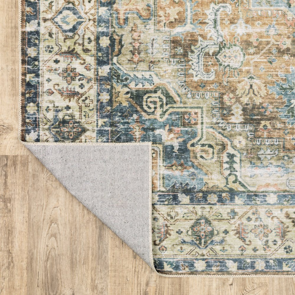 7' X 10' Blue and Gold Oriental Non Skid Area Rug