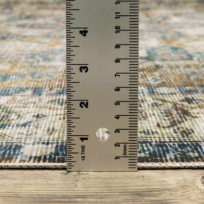 7' X 10' Blue and Gold Oriental Non Skid Area Rug