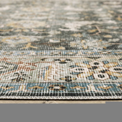 2' X 3' Grey Charcoal Gold Brown Ivory Pale Sage And Light Blue Oriental Printed Stain Resistant Non Skid Area Rug