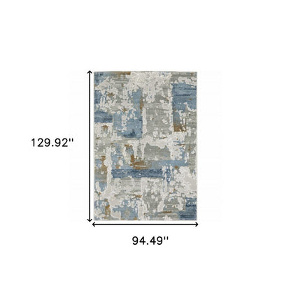 3' X 5' Grey Blue Navy Ivory And Brown Abstract Power Loom Stain Resistant Area Rug