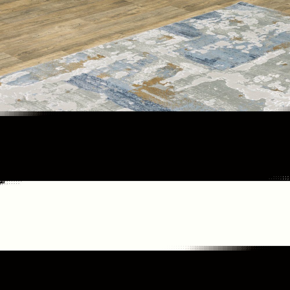 3' X 5' Grey Blue Navy Ivory And Brown Abstract Power Loom Stain Resistant Area Rug