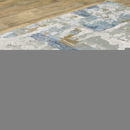 3' X 5' Grey Blue Navy Ivory And Brown Abstract Power Loom Stain Resistant Area Rug