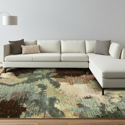 7' X 10' Blue and Ivory Abstract Power Loom Area Rug