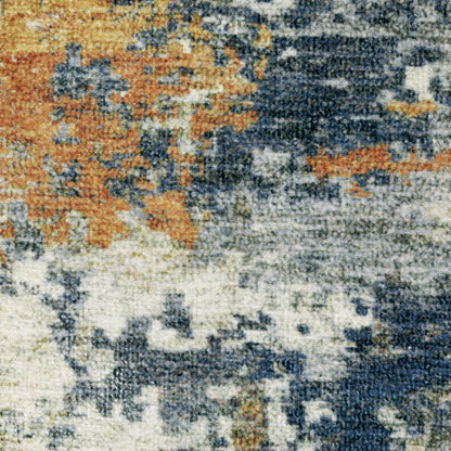 5' X 7' Teal Blue And Gold Abstract Distressed Area Rug