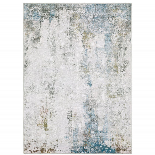8' X 10' Ivory and Blue Abstract Non Skid Area Rug