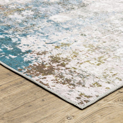 8' X 10' Ivory and Blue Abstract Non Skid Area Rug