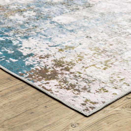 8' X 10' Ivory and Blue Abstract Non Skid Area Rug