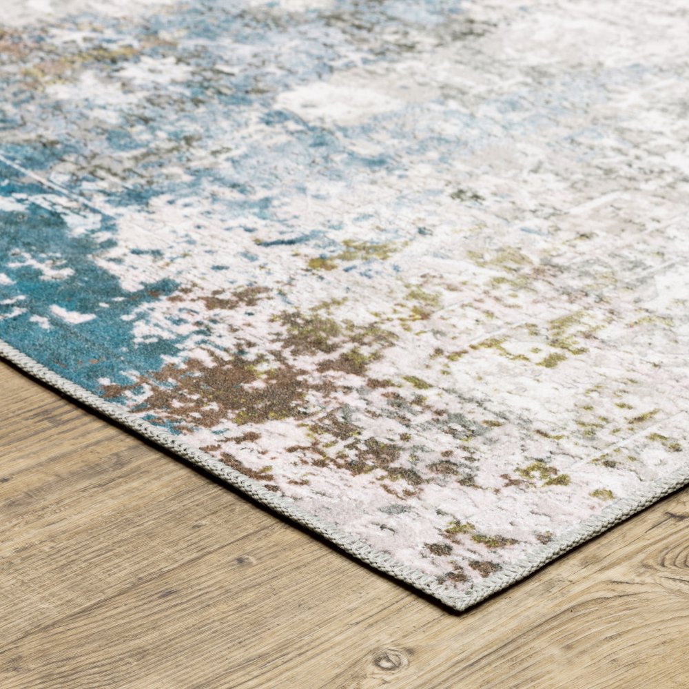8' X 10' Ivory and Blue Abstract Non Skid Area Rug