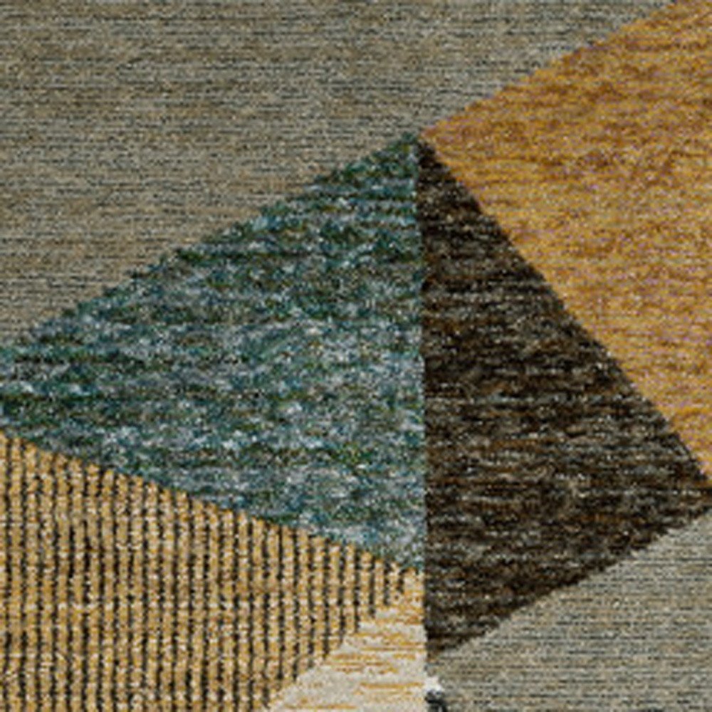 8' Blue And Beige Geometric Runner Rug