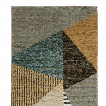 8' Blue And Beige Geometric Runner Rug