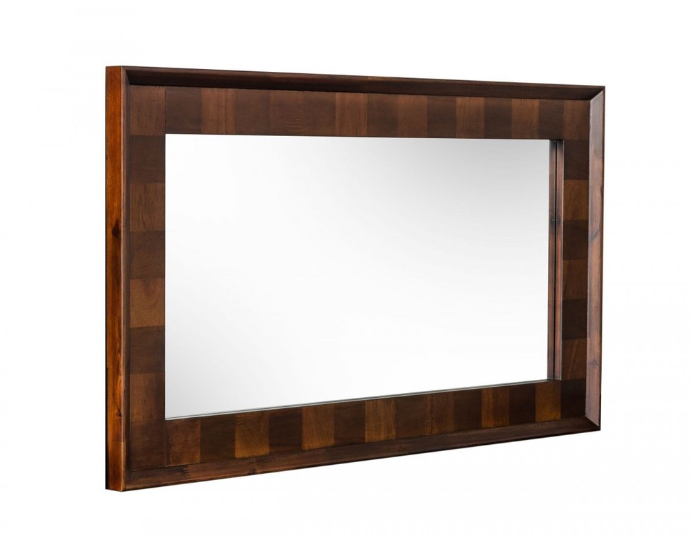 32" Dark Brown Solid Wood Framed Accent Mirror